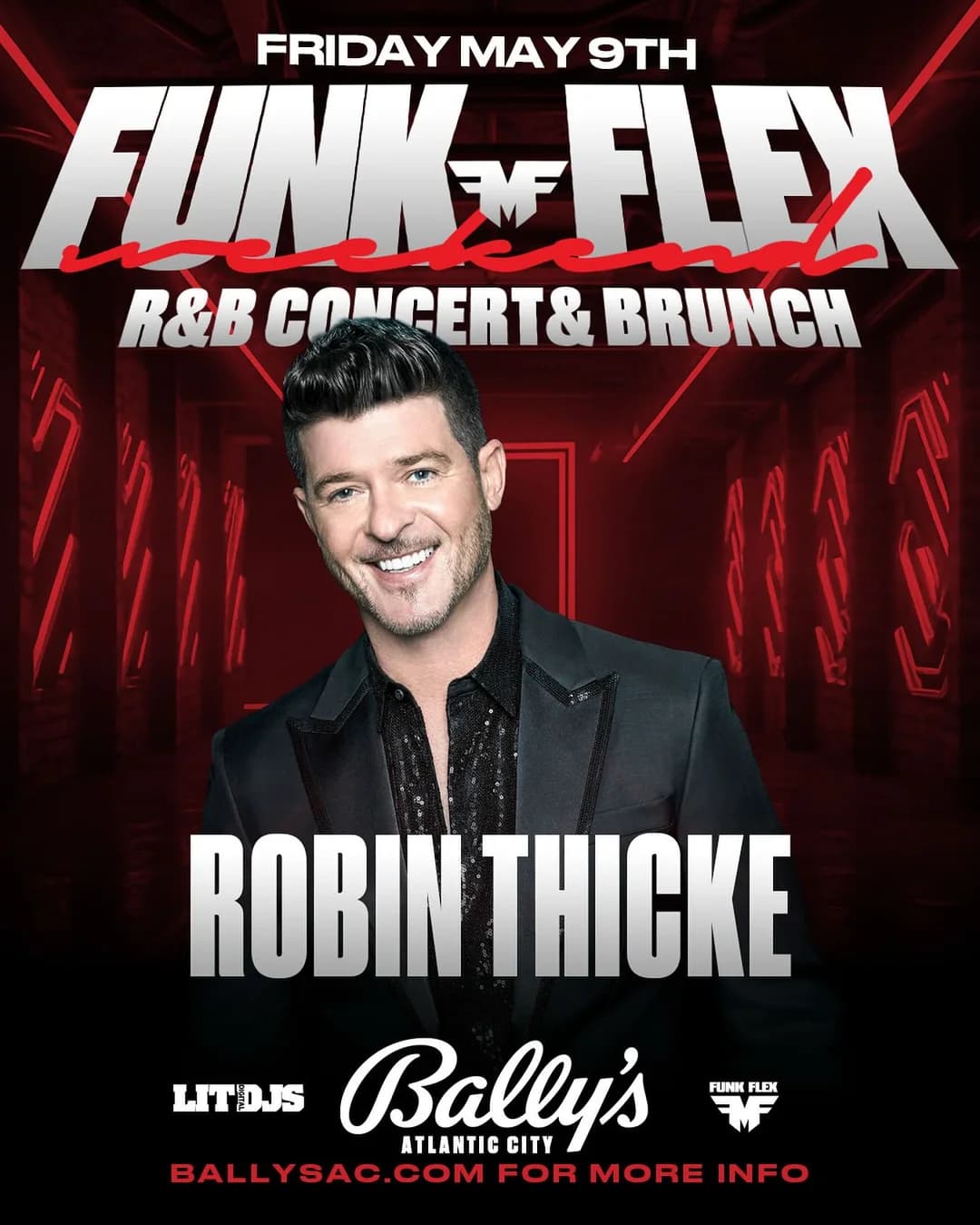 Funk Flex R&B Concert and Brunch flyer with Robin Thicke at Bally's Atlantic City